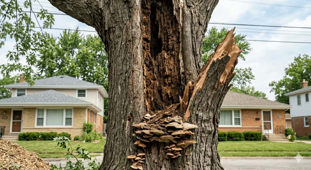 sick maple tree before professional removal in Chicagoland